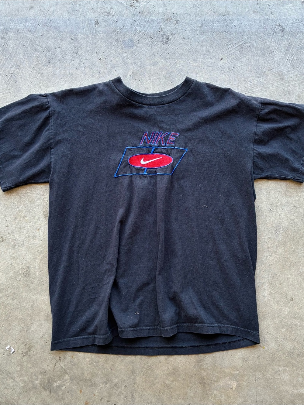 Nike Black Tee with Red and Blue Embroidered Logo
